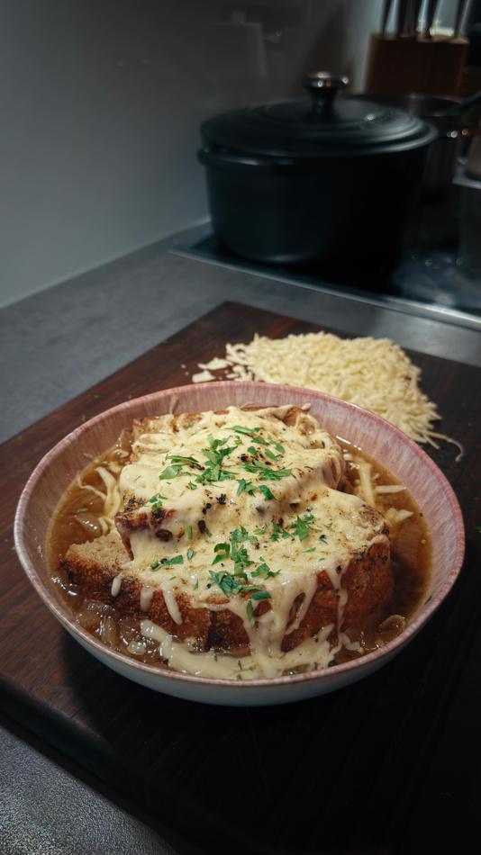 Classic French Onion Soup with Gratinated Cheese
