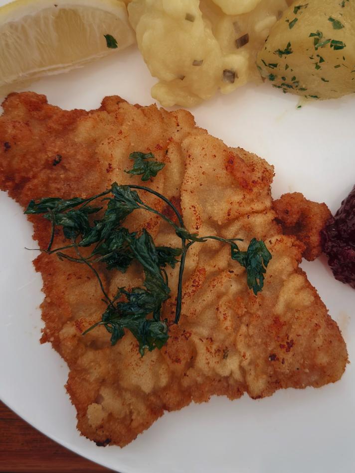 Wiener Schnitzel with Parsley Potatoes, Potato Salad & Lingonberries