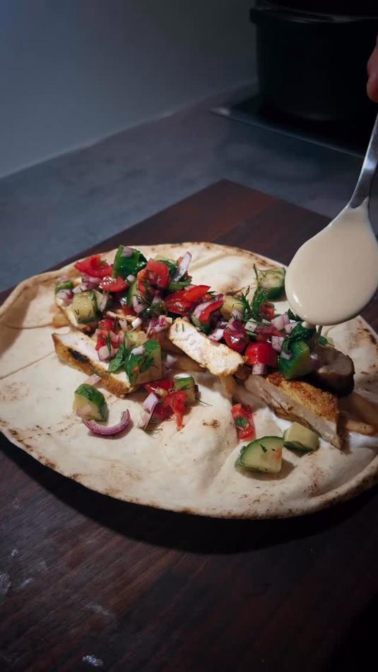 Chicken Shawarma Wraps with Toum and Tahini Sauce