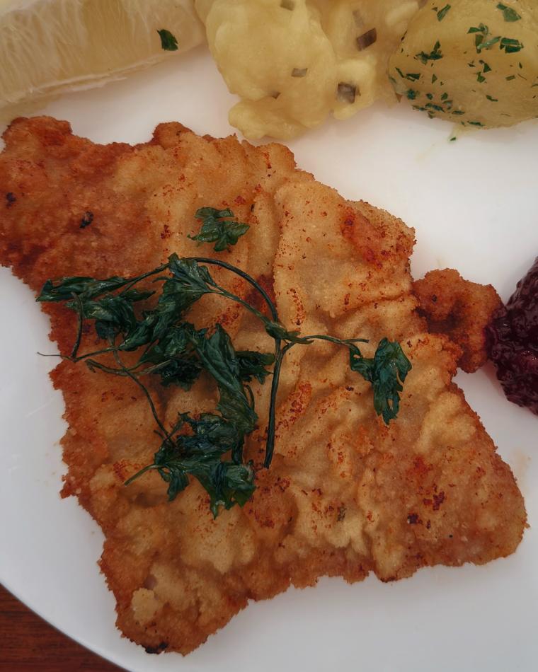 Wiener Schnitzel with Parsley Potatoes, Potato Salad & Lingonberries