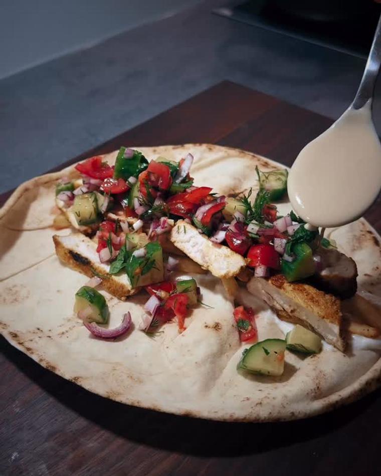Chicken Shawarma Wraps with Toum and Tahini Sauce